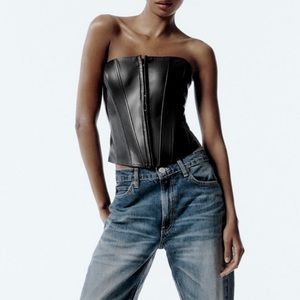 NWT ZARA Faux Leather Corset Top in Black
